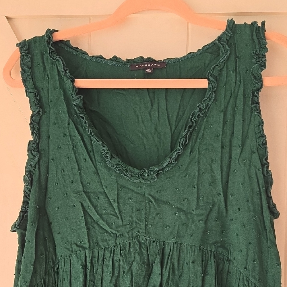 Staccato Forest Green Sleeveless Ruffle-Trim Tank